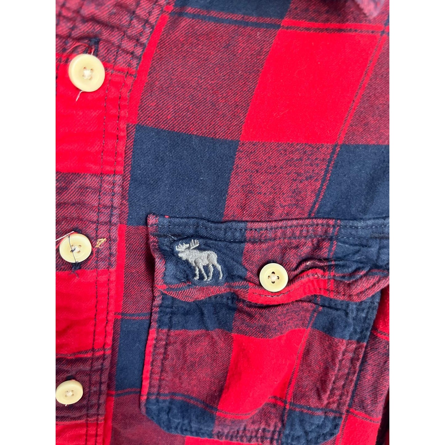Abercrombie & Fitch Flannel Shirt Men S Red Black Plaid Long Sleeve Muscle Fit