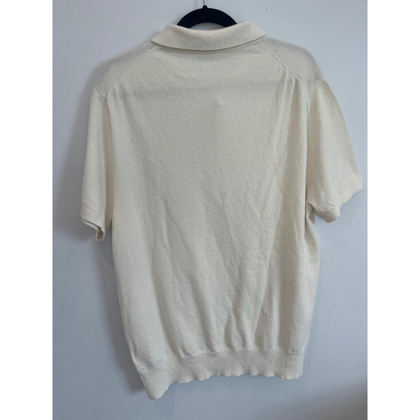 J Crew Knit Polo Shirt Men L Cream Short Sleeve Textured Cotton Blend