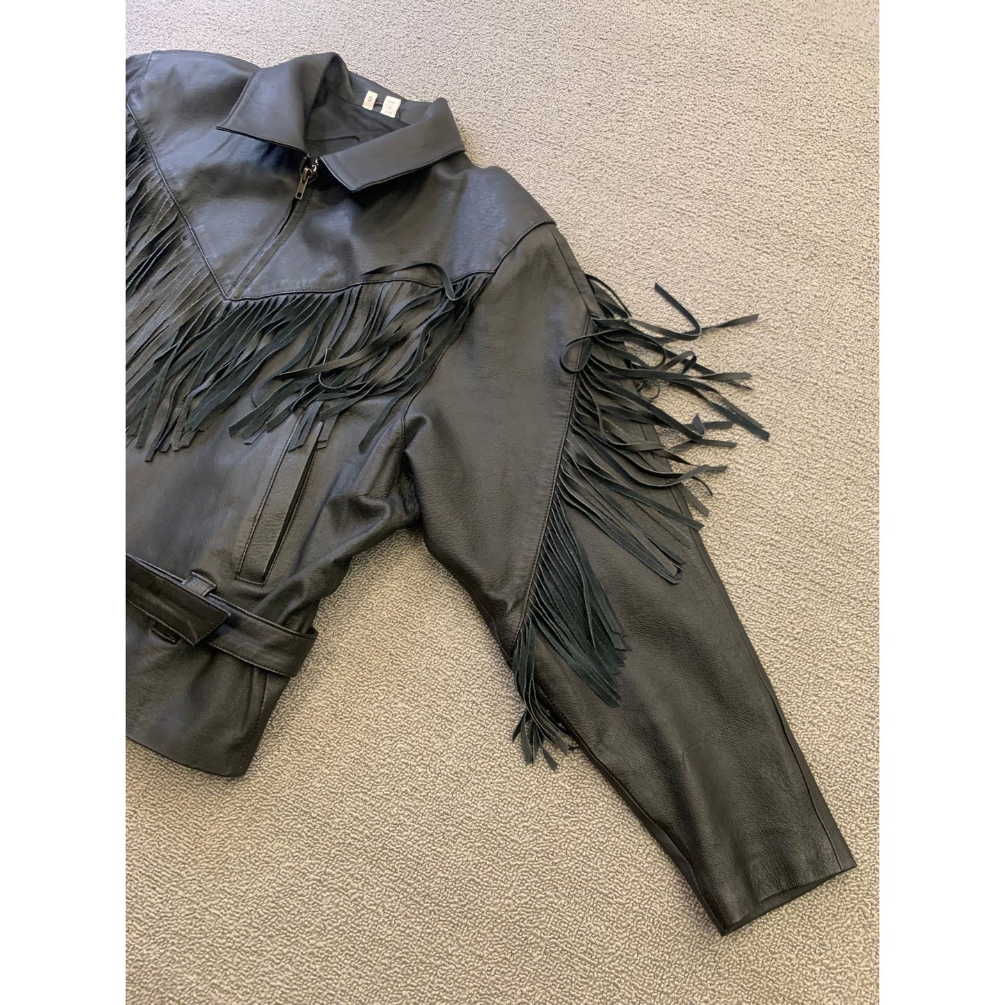 JUST JOSHUA Women's Small Black Leather Fringe/Biker Jacket