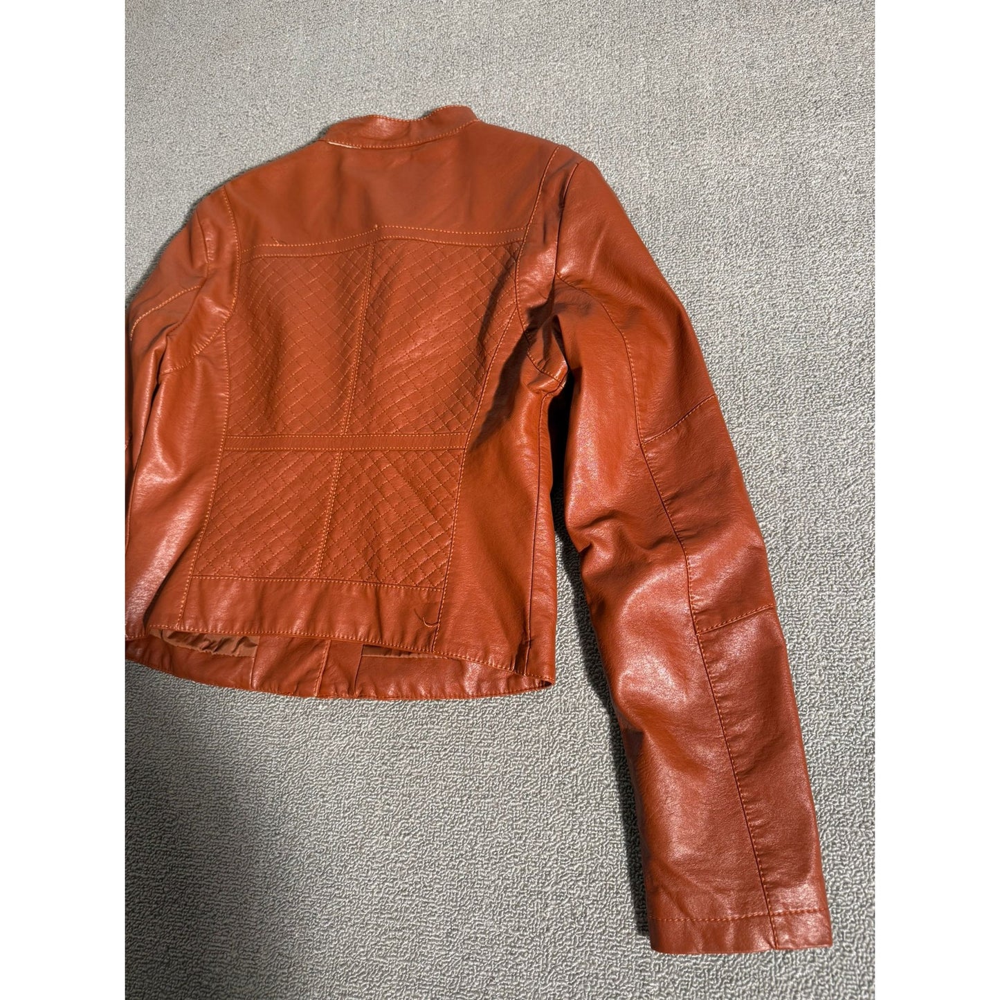 Coalition LA Quilted Faux Leather Moto Jacket Women Small Brown