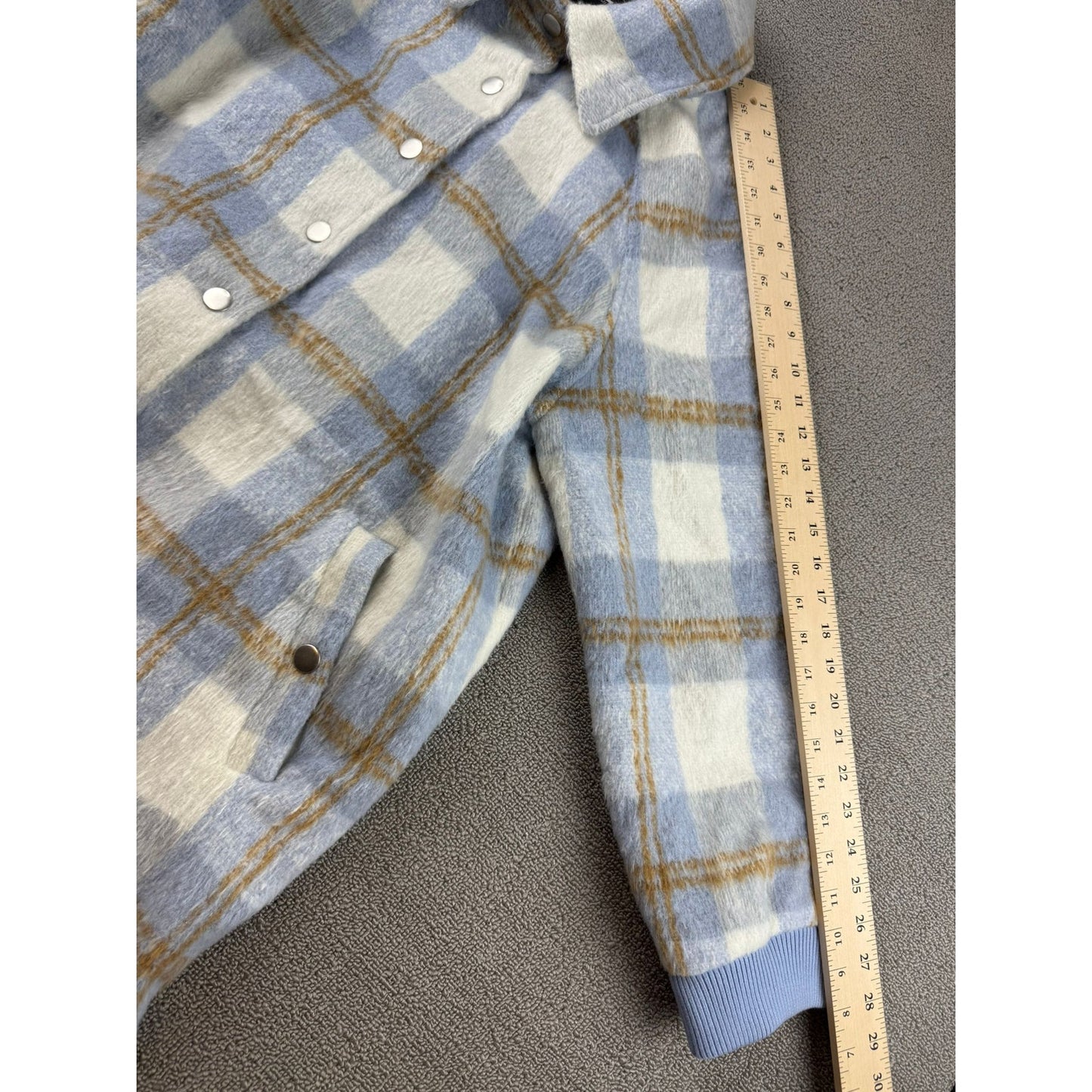 7 for All Mankind Women's Large Longline Brushed Plaid Shacket Coat