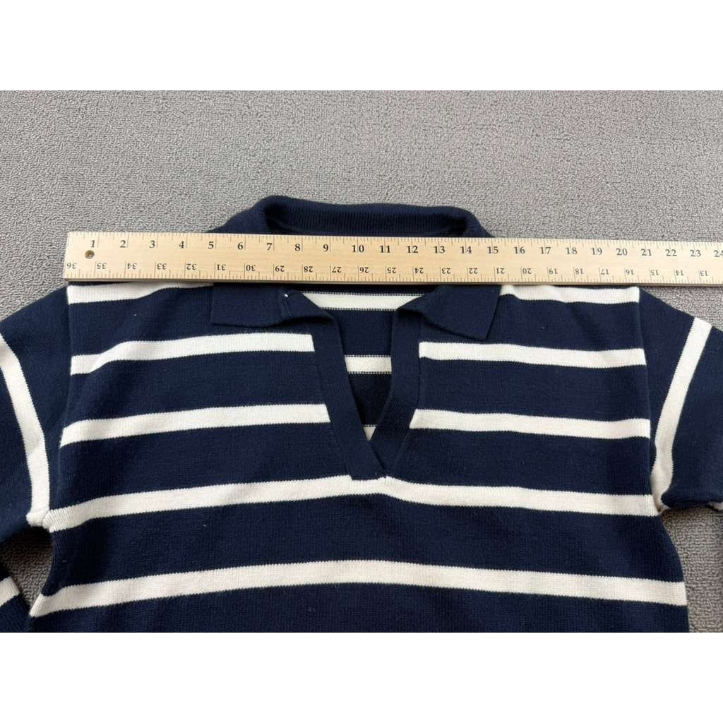 Cotton On Lux Collared Polo Sweater Women S Navy White Stripe Cropped Preppy
