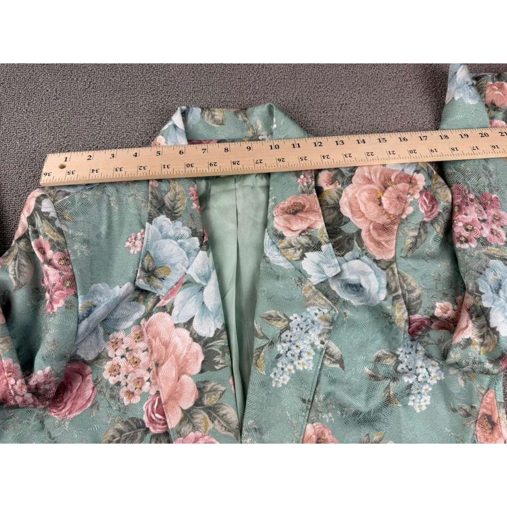 Alfred Dunner Women's 14 Floral Green Blazer Made In USA Pink Blue Roses