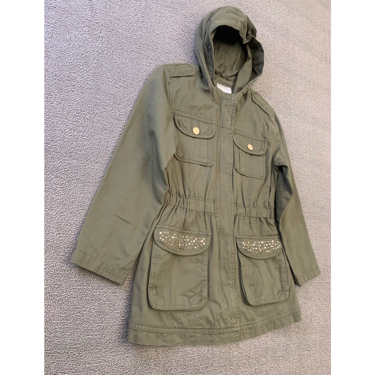 Mayoral Girl's Size 8 Olive Green Hooded Jacket With Studs