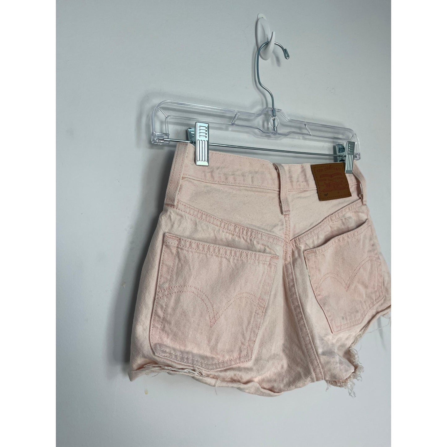 Levis 501 Premium Shorts Women W24 Pink High Rise Cutoff Denim