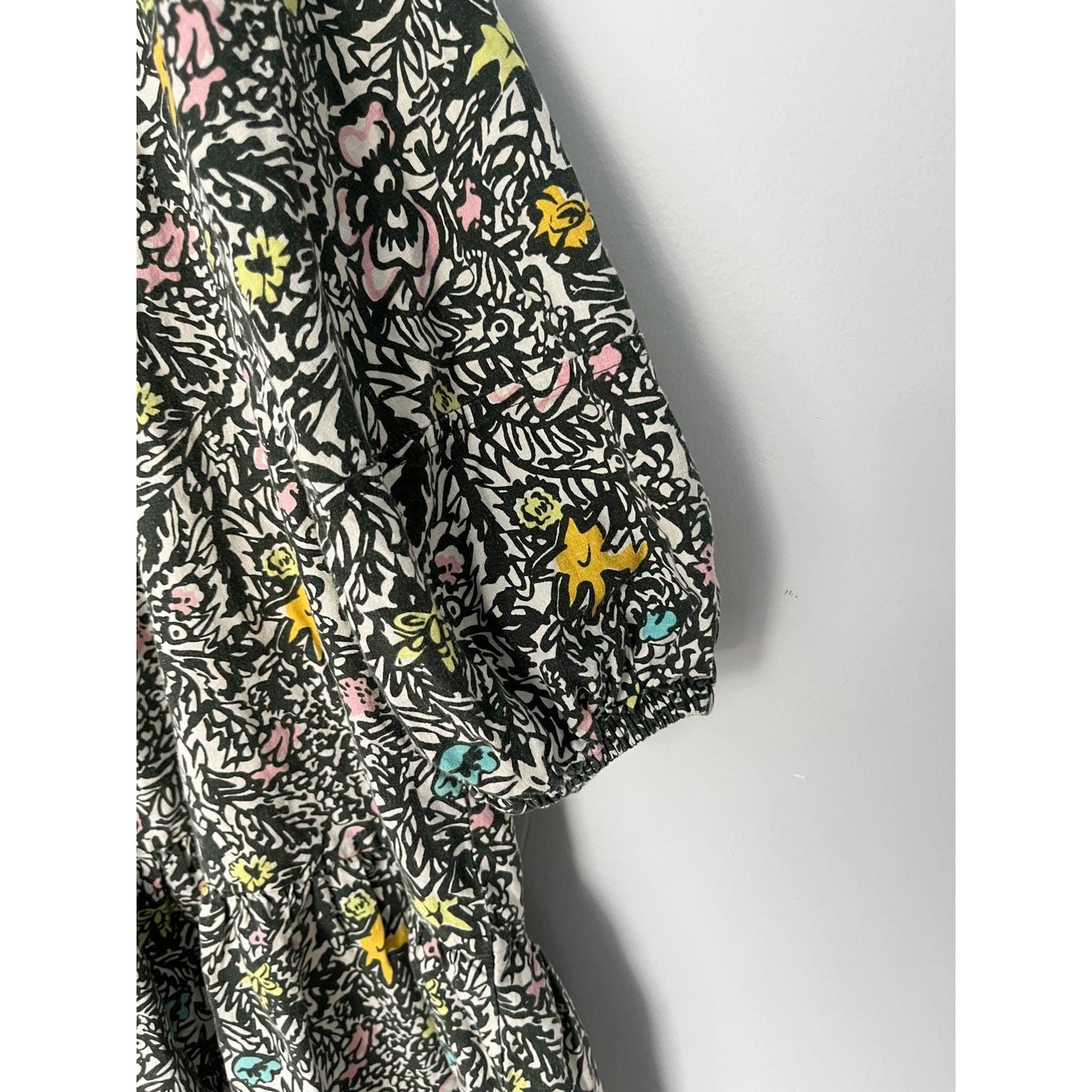 Levis Floral Peasant Dress Women M Black Multicolor Puff Sleeve Boho