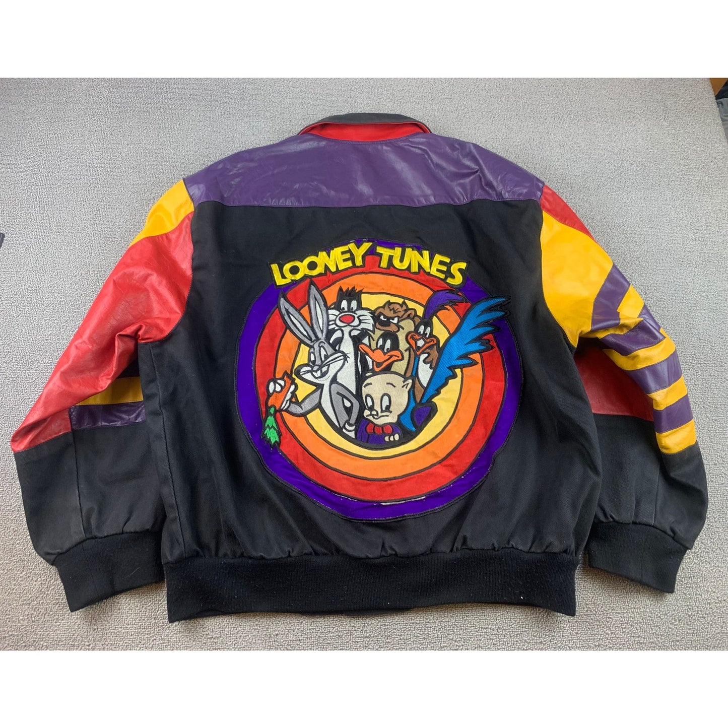 Vintage Men Jeff Hamilton Looney Tunes Leather Jacket Large 90s Cartoon Art