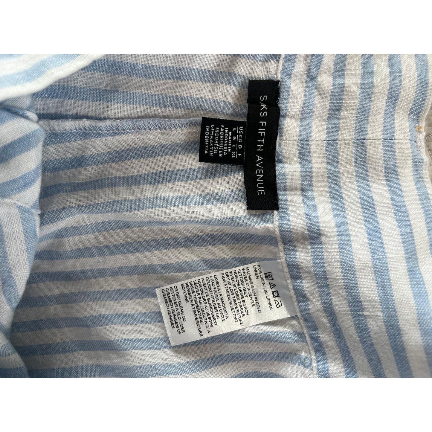 Saks Fifth Avenue Striped Midi Skirt Women L Blue White Linen Button Front