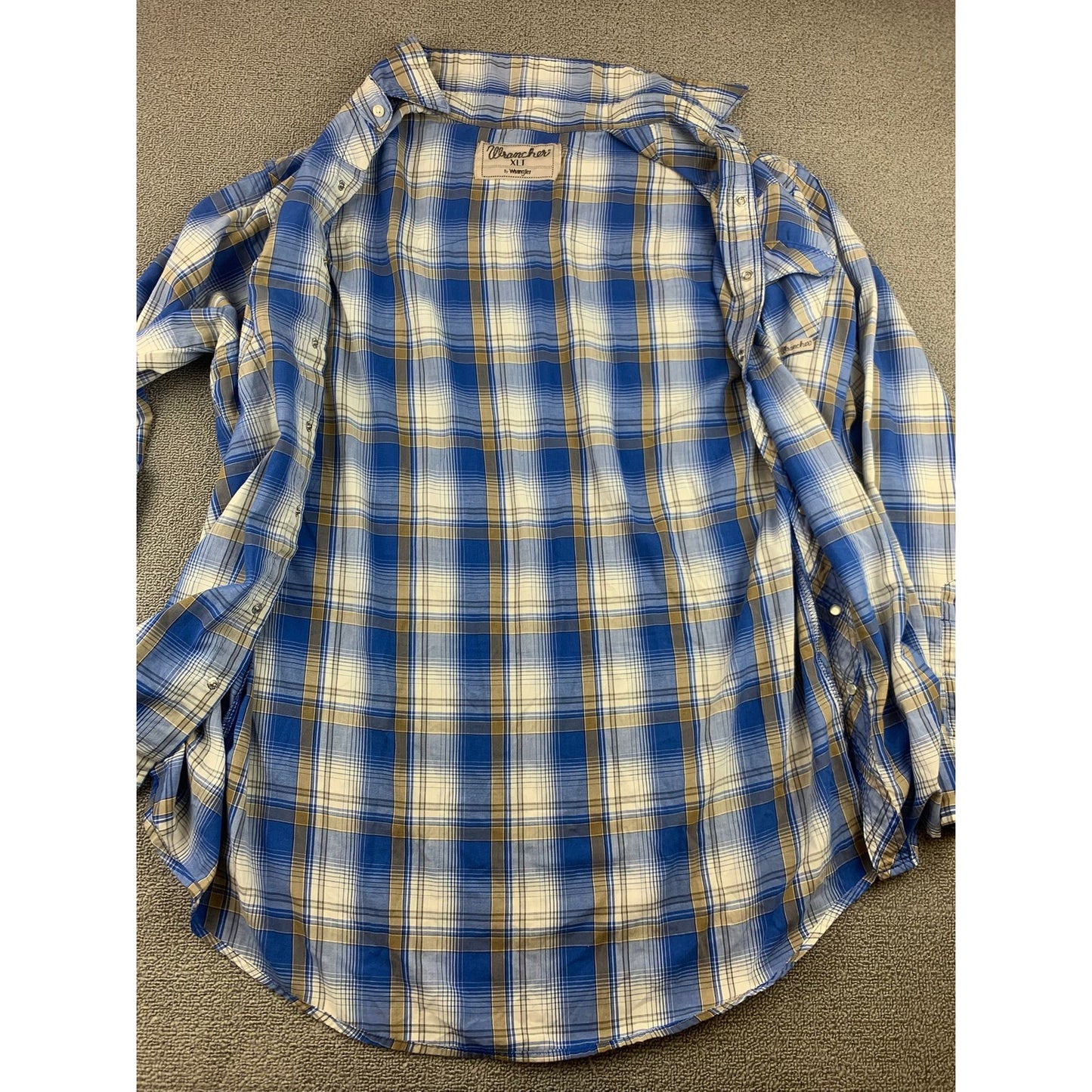 Wrangler Wrancher Pearl Snap Western Shirt Men's XLT Blue Plaid Cowboy
