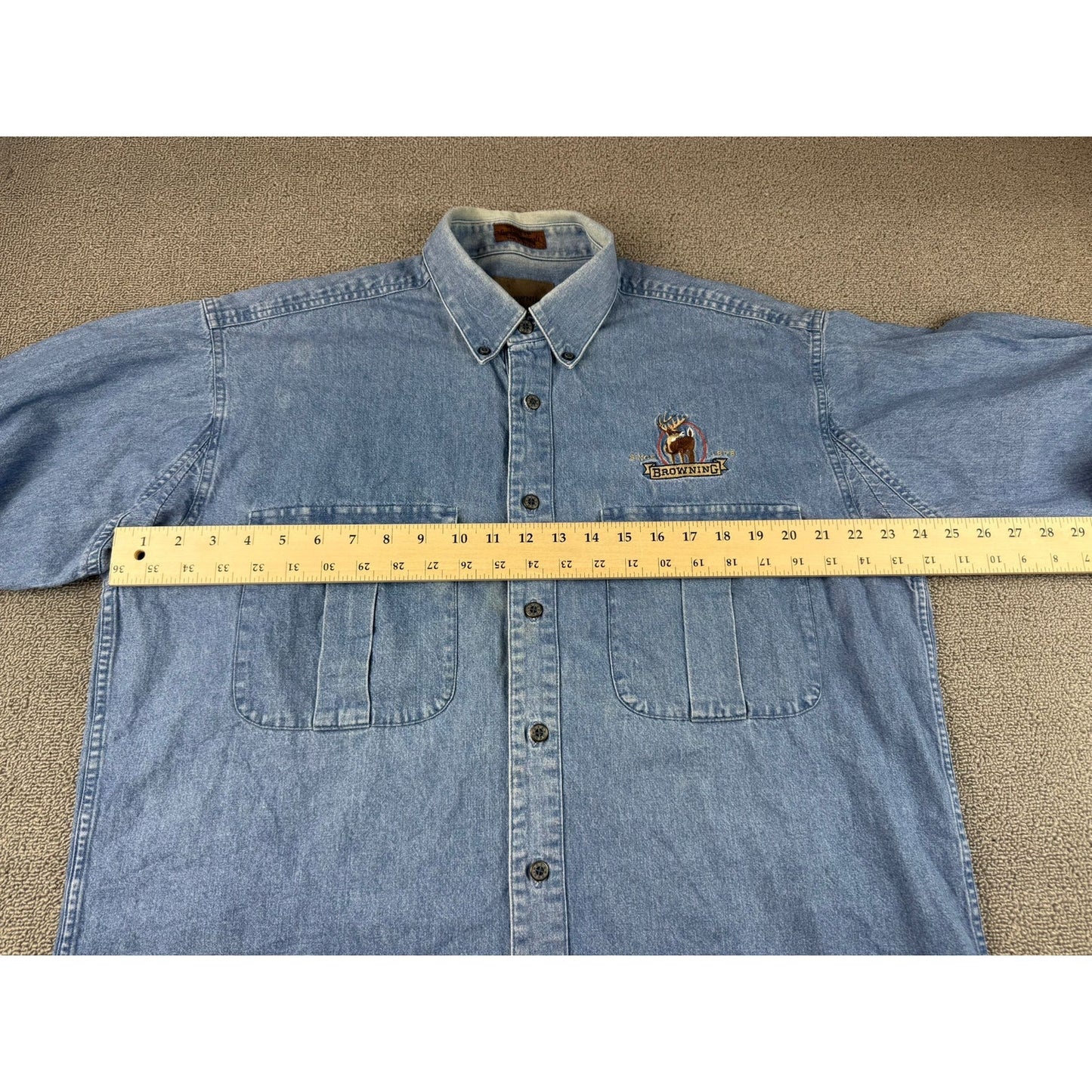 Browning Men’s Denim Button Down Shirt Large Embroidered Buck Logo Macau 90's