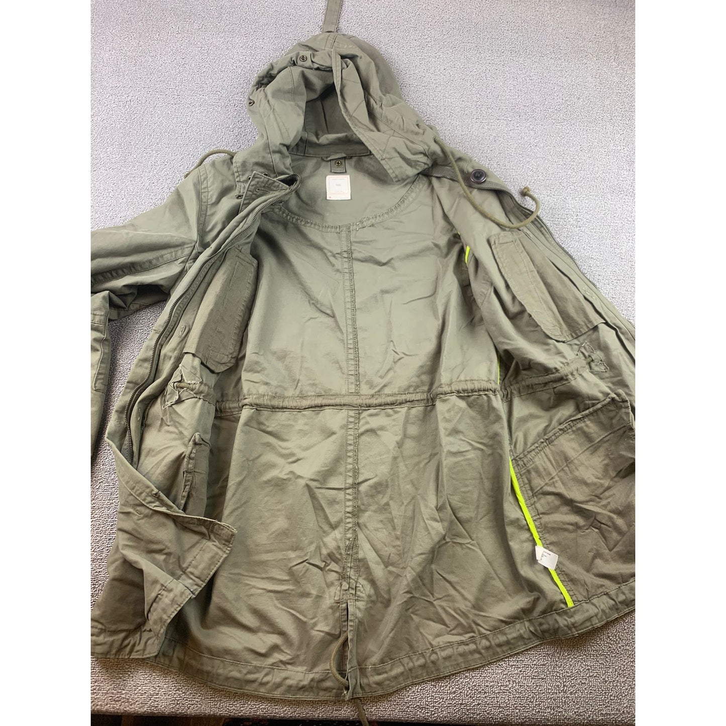 Gap Women’s Utility Field Jacket Sz M Hooded Full Zip Snap Draw String Waist