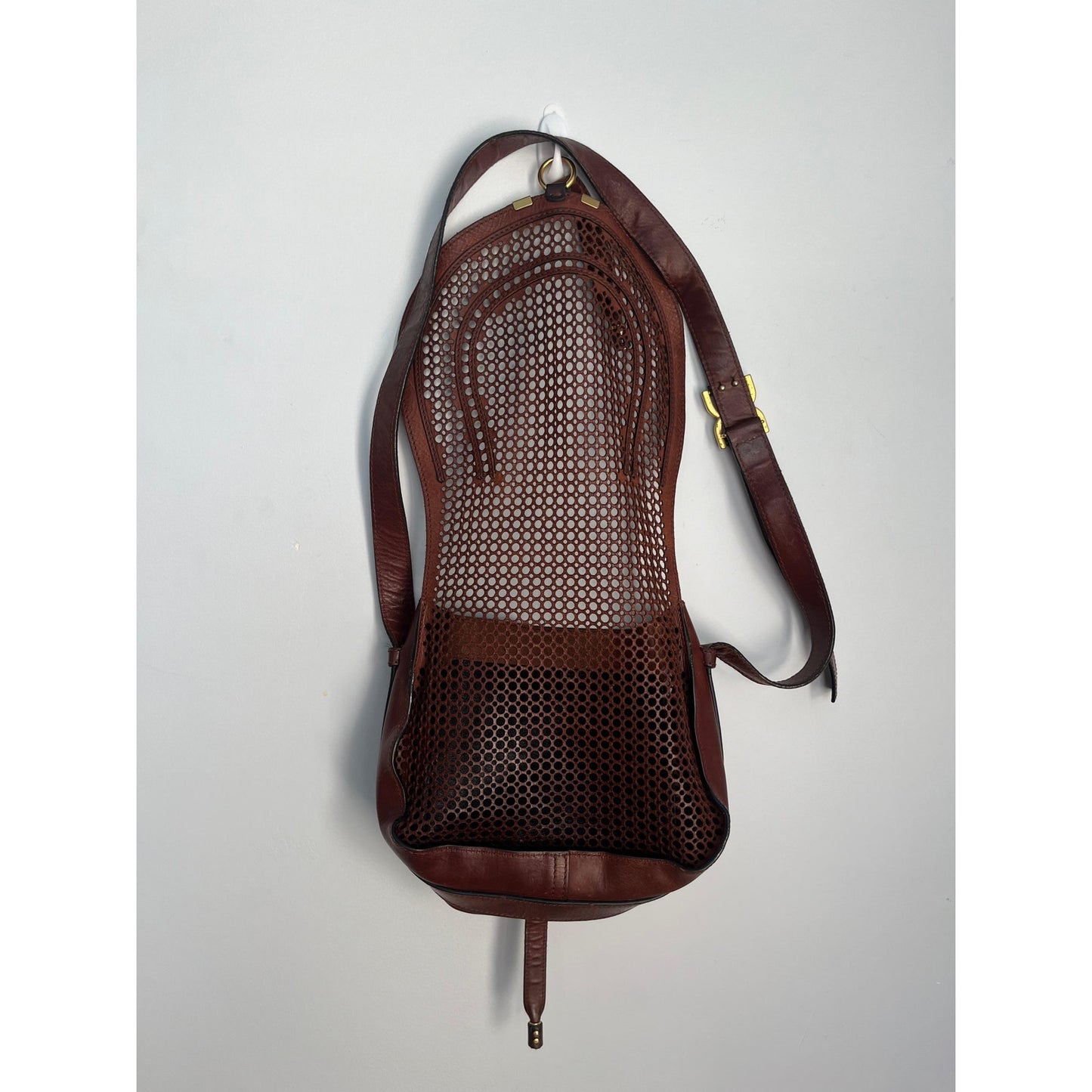 Chloe Crossbody Bag Women Brown Perforated Leather Saddle Flap