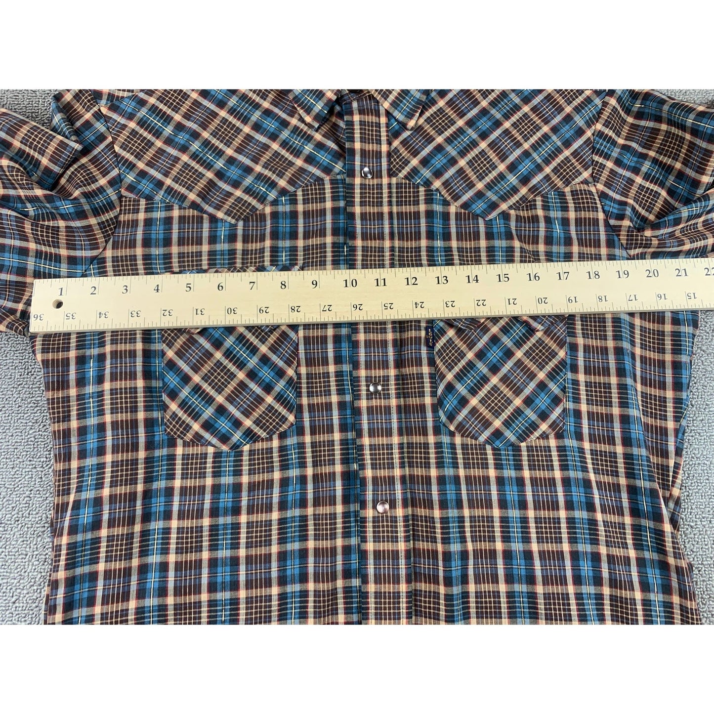 Vintage Levis Western Shirt Men Large Sawtooth Pearl Snap Metallic Stripes Plaid
