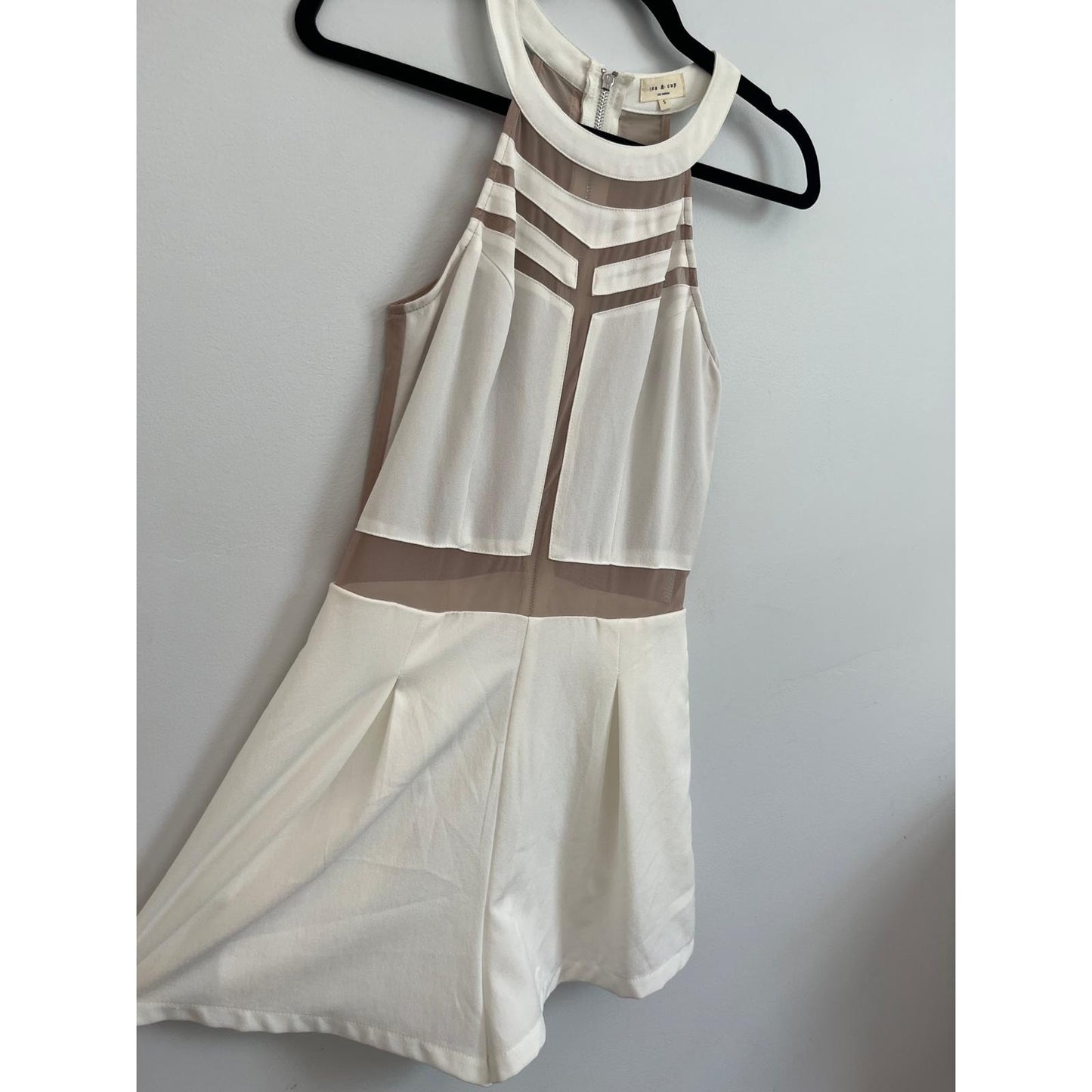 Tea & Cup Romper Women S White Mesh Inset Halter Back Zip Playsuit