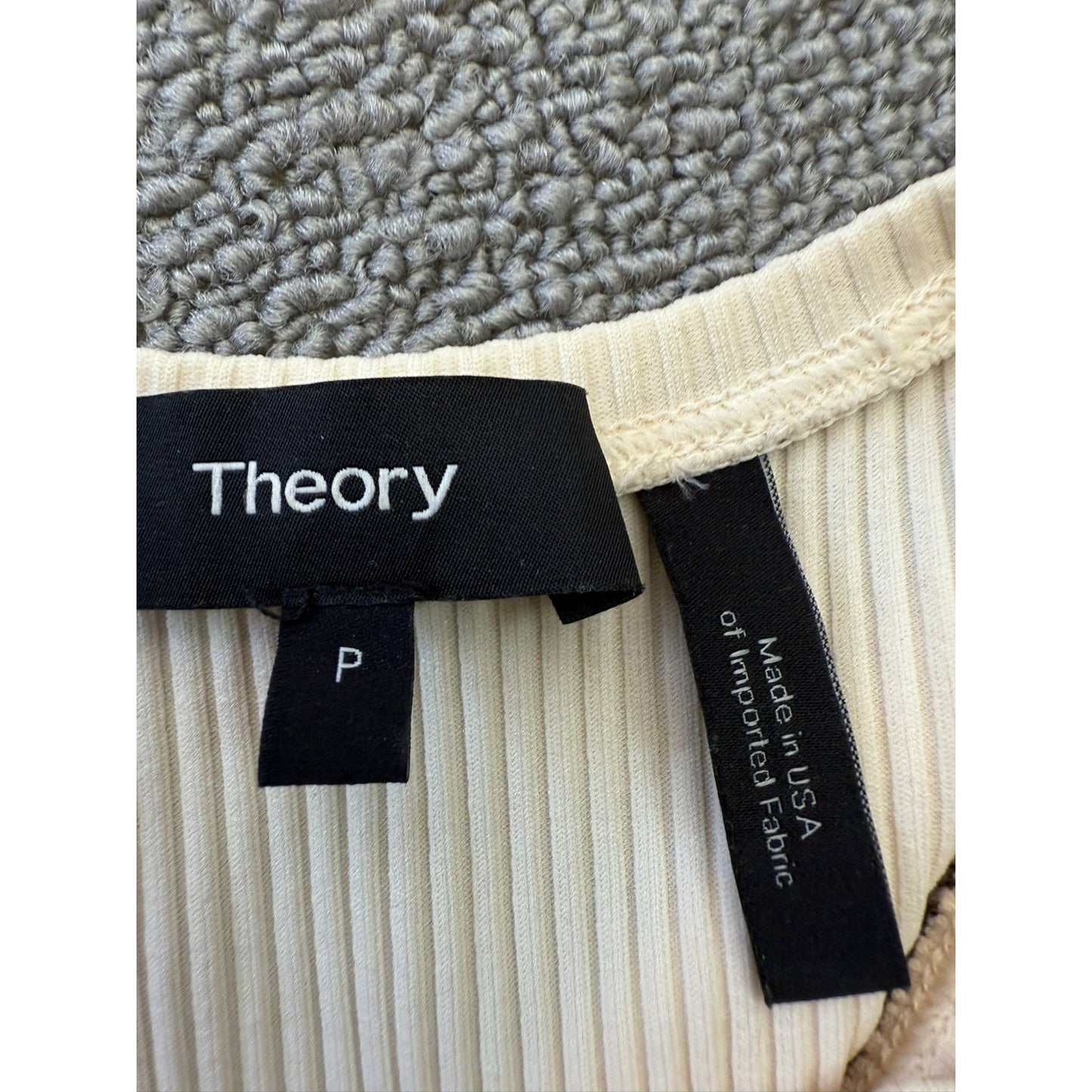 Theory Women's Small Petite Cream White Ribbed Tank Top Samek Belsay Sleeveless