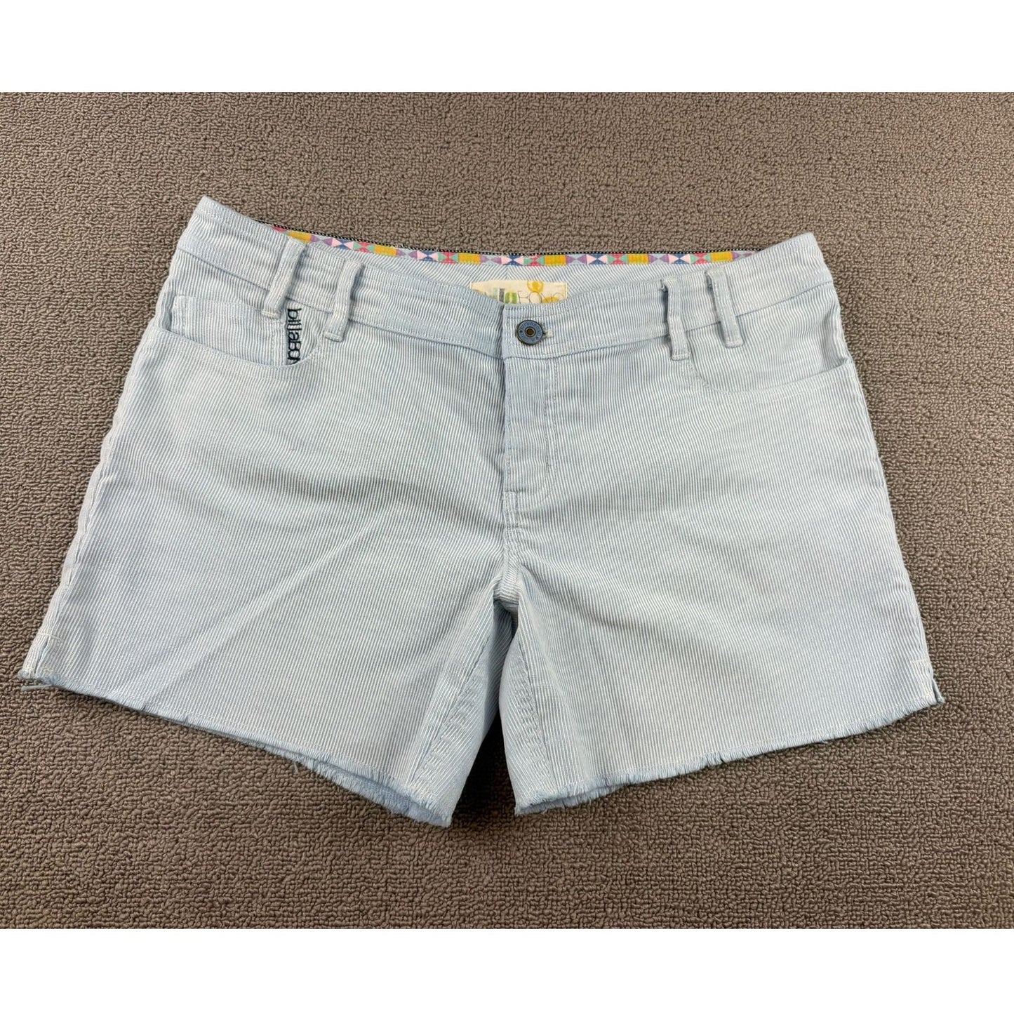 Billabong Women’s Shorts Size Size 9 Light Blue Pinstripe Y2K Surf Skate Frayed