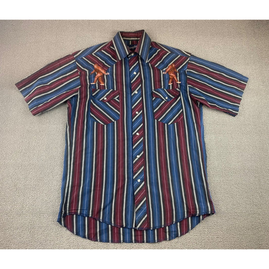 Vintage Wrangler Western Pearl Snap Shirt Short Sleeve Embroidered Bigfoot SZ M