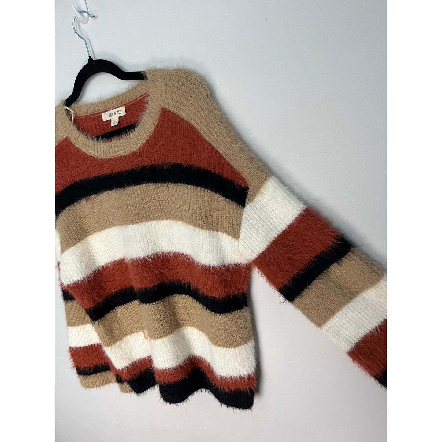 Fashion On Earth Striped Fuzzy Sweater Women S Multicolor Soft Knit Pullover