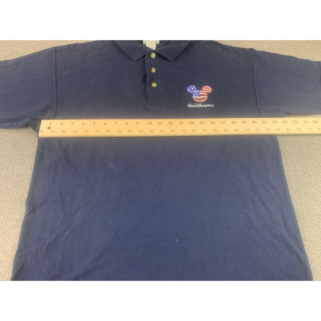 Vintage Walt Disney World Polo Shirt Men M Navy American Flag Embroider Mickey