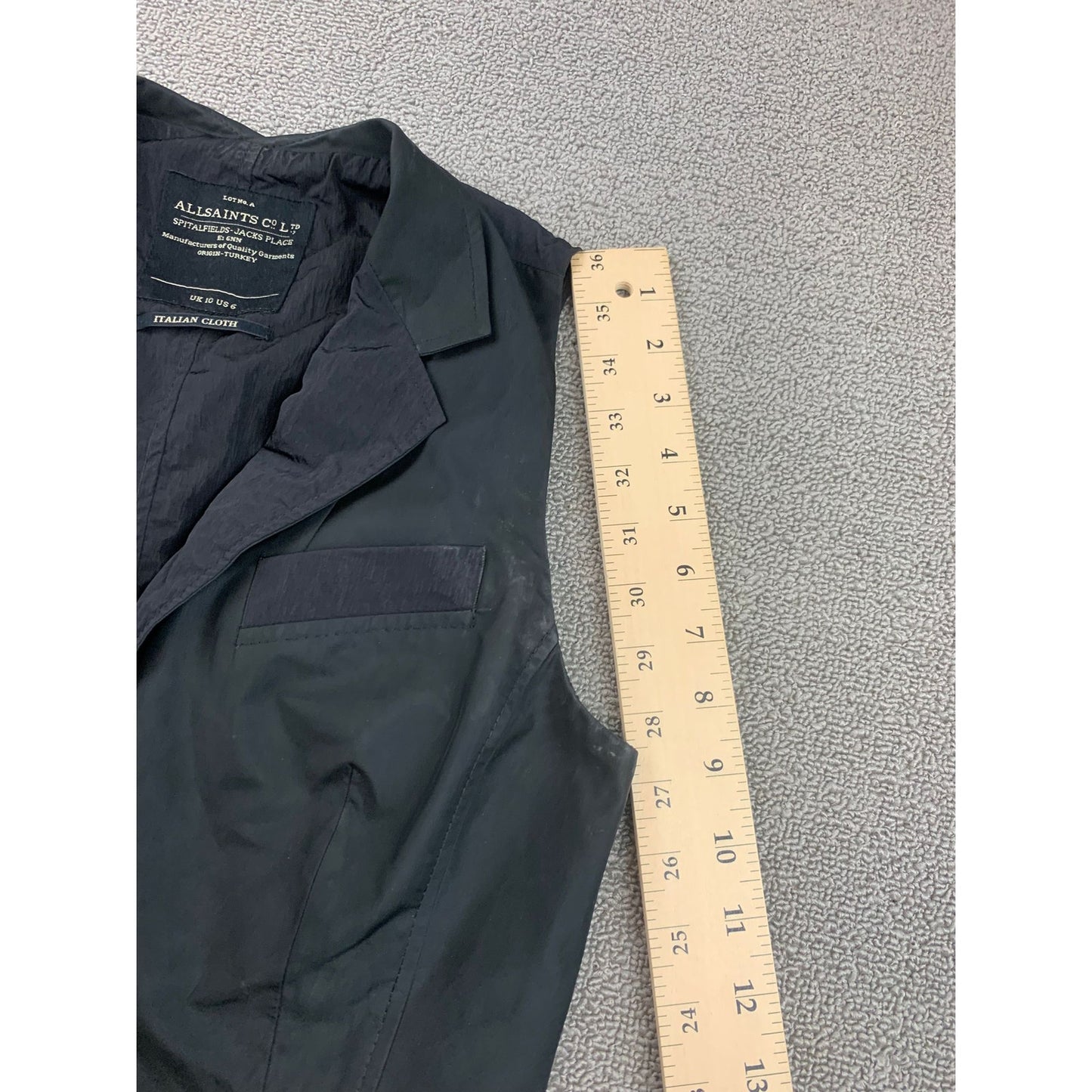 AllSaints Sleeveless Blazer Vest Womens US 6 UK 10 Black Italian Cloth Tailored