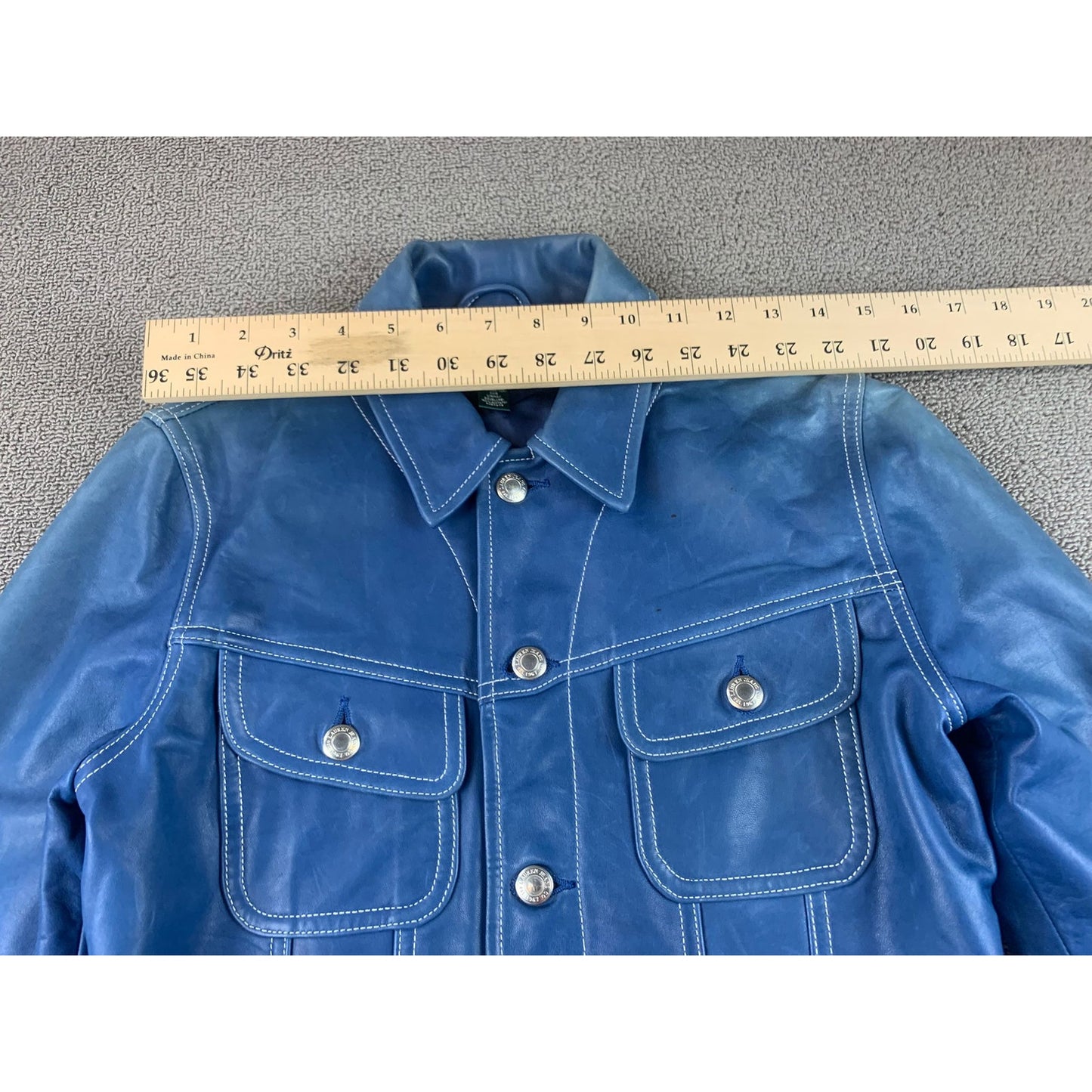 Y2K Lauren Ralph Lauren Women's Medium Blue 100% Leather Trucker Jacket