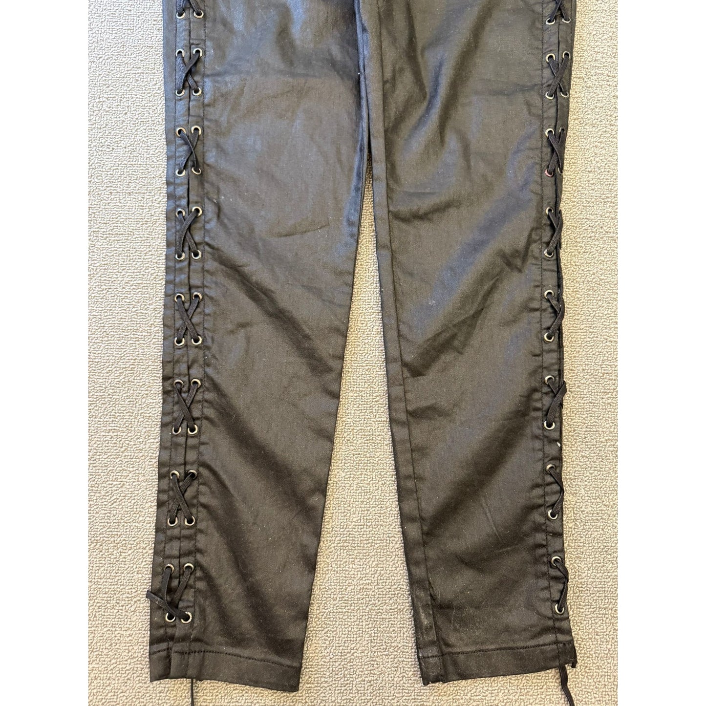 French Connection Women's Size 8 Black Coated Lace Up Pants