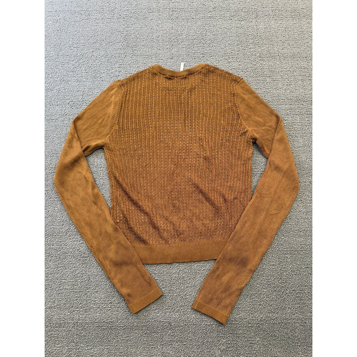Free People Women's Small Petite Brown Orange Sweater Textured Knit Long Sleeve