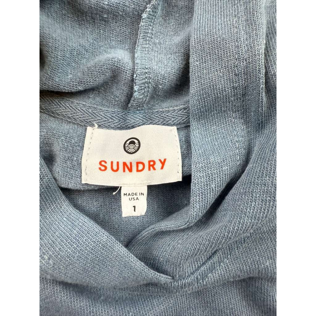 Sundry Pullover Hoodie Women 1 Blue Rainbow Stripe Sleeve Made USA