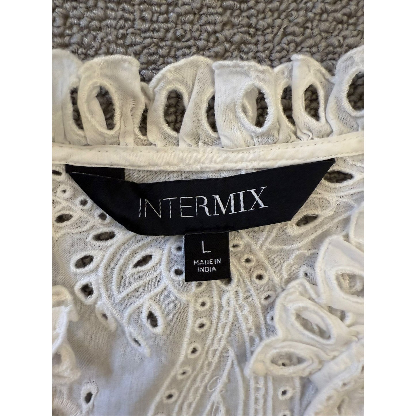 INTERMIX Women's L Large White Eyelet Embroidery Blouse Top