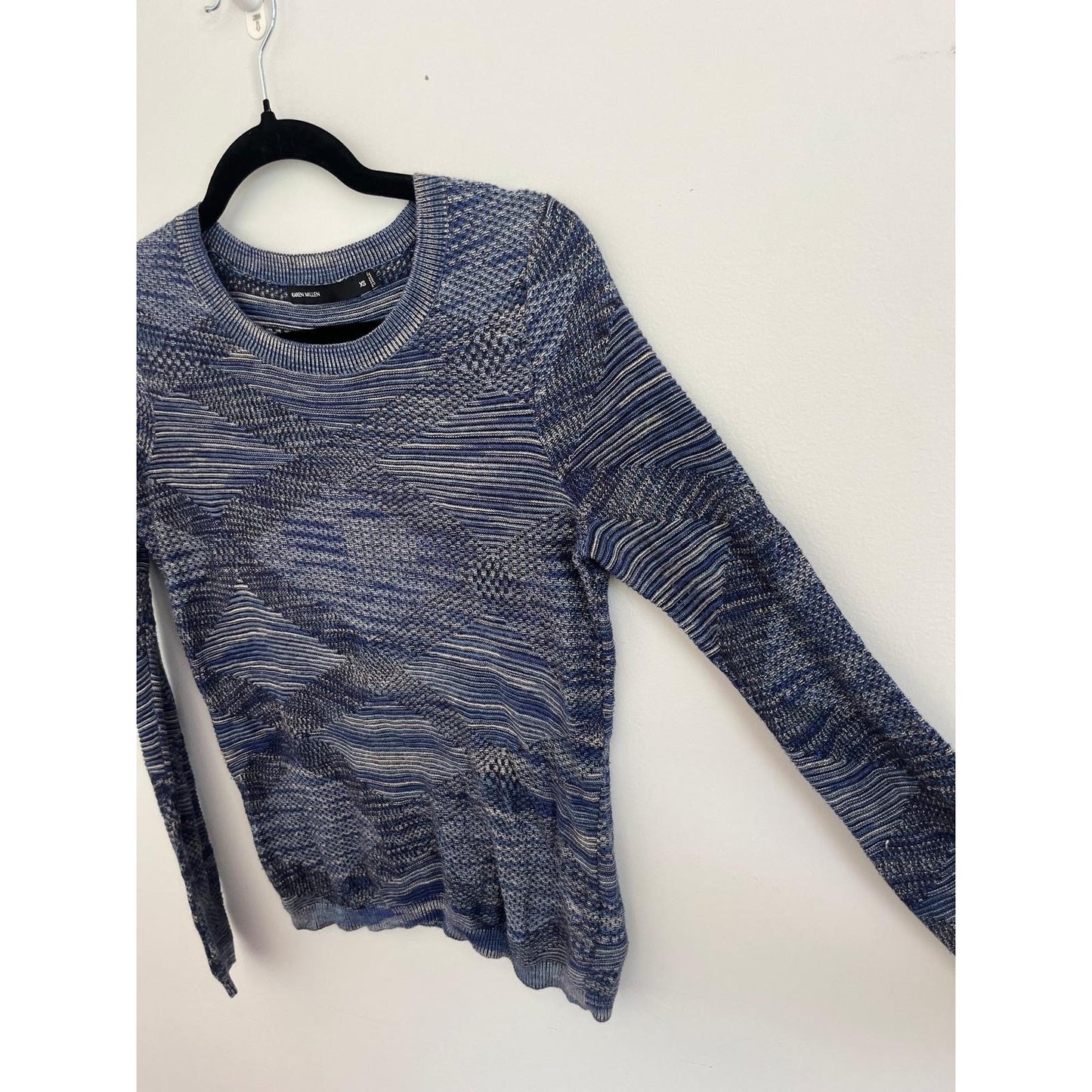 Karen Millen Knit Sweater Women XS Blue Textured Striped Pullover Lightweight