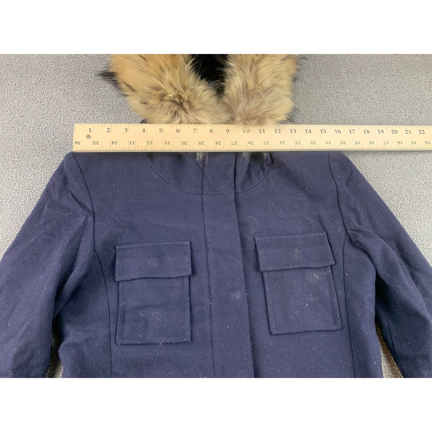 SAM Parka Women's Size Small Blue Jacket Wool Blend Real Fur Hood