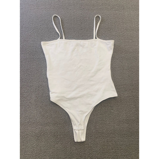 ATM Women Small Petite White Spaghetti Strap Bodysuit