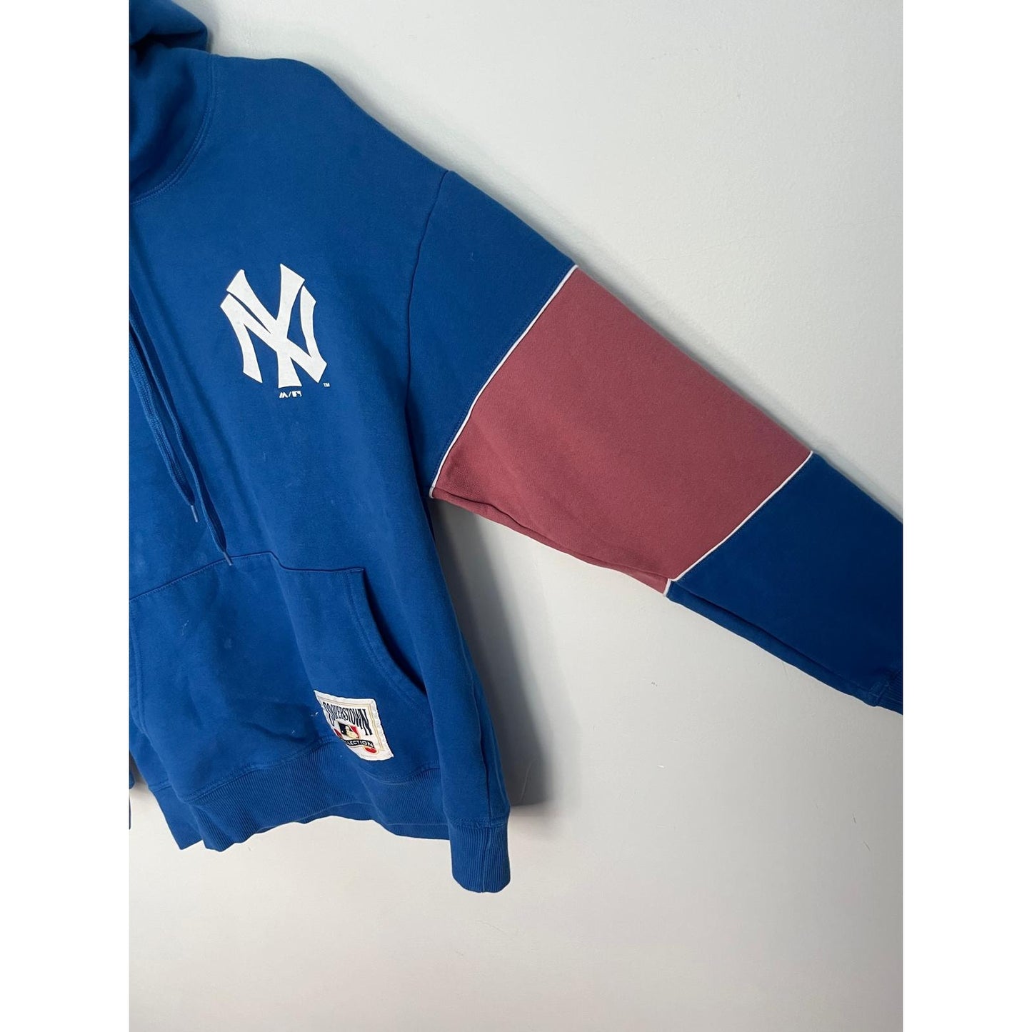 Cooperstown Collection Yankees Hoodie Women M Blue Pink Colorblock MLB Pullover