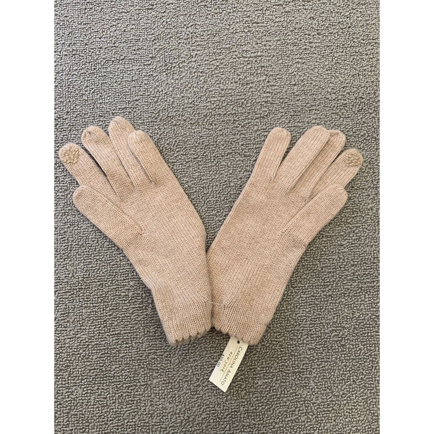 Carolina Amato Women One Size Beige Oatmeal Wool Cashmere Blend Knit Gloves