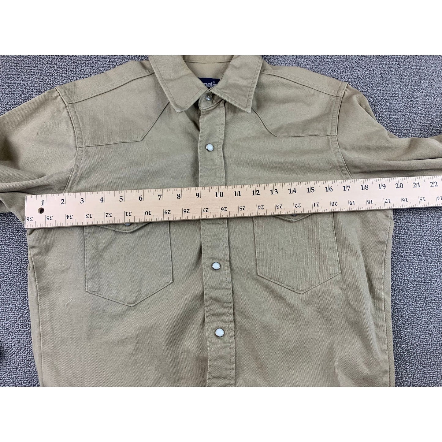 Wrangler Western Snap Shirt Mens 15 34 Khaki Beige Pearl Long Sleeve Regular Fit