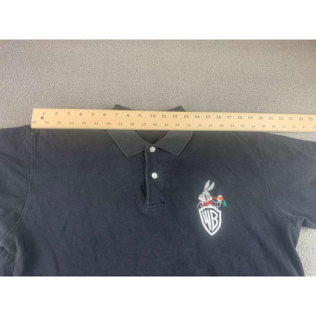 Vintage 90s Warner Bros Studio Store Polo Men L Black Bugs Bunny Embroidery