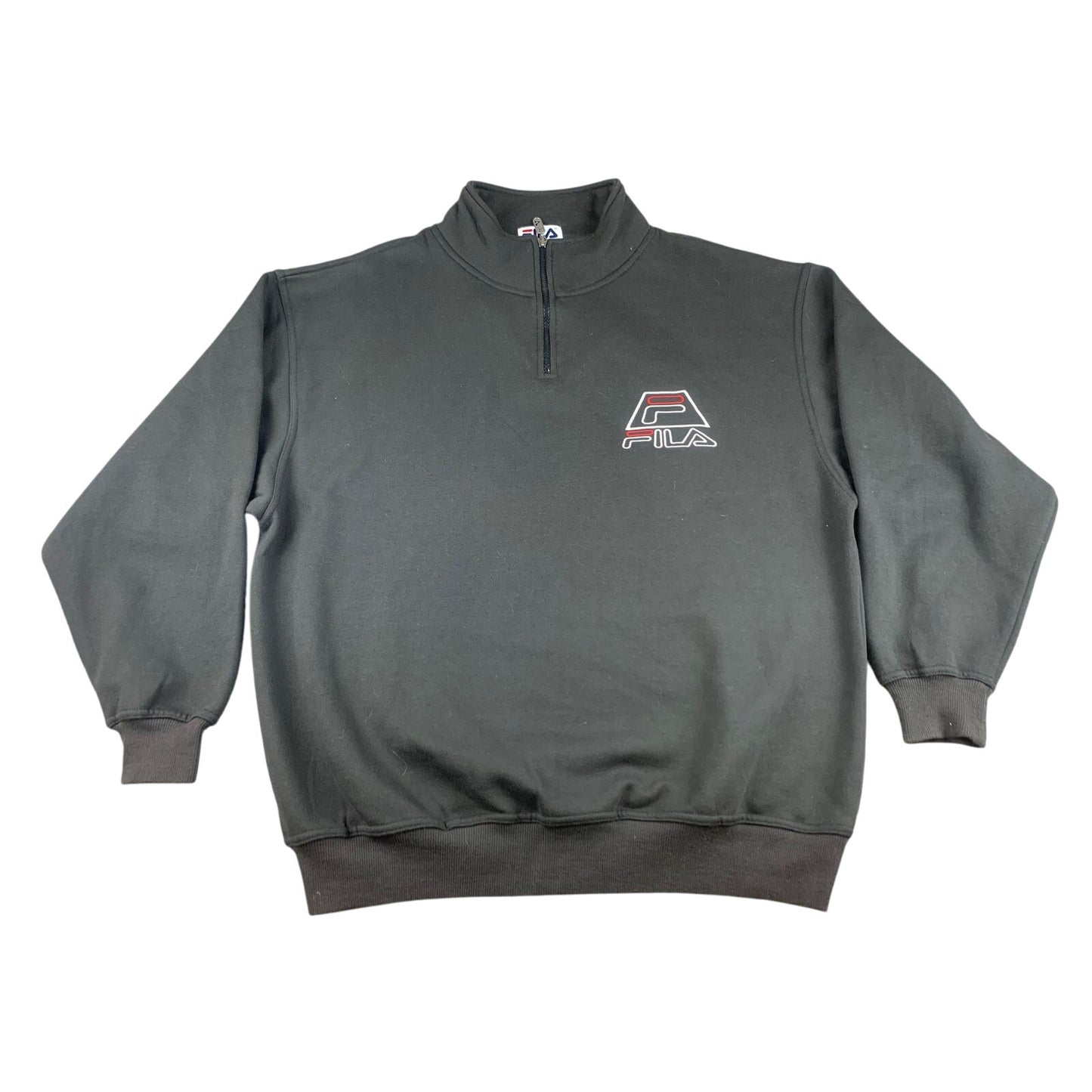 Fila Men Large Black Quarter-Zip Sweatshirt Cotton Blend Cool Logo