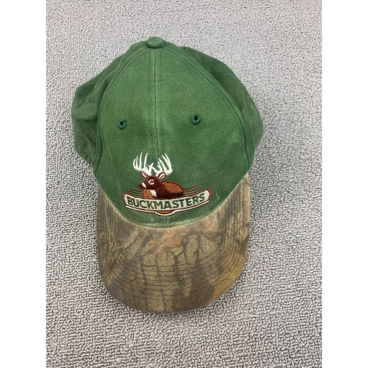Vintage Buckmasters One Size Green Camo Hunting Deer Hat Adjustable Cap