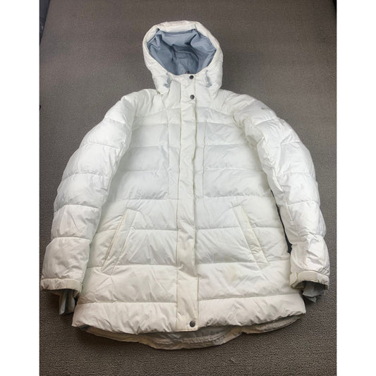 Columbia Women Medium White Puffer Jacket Hooded Down Coat