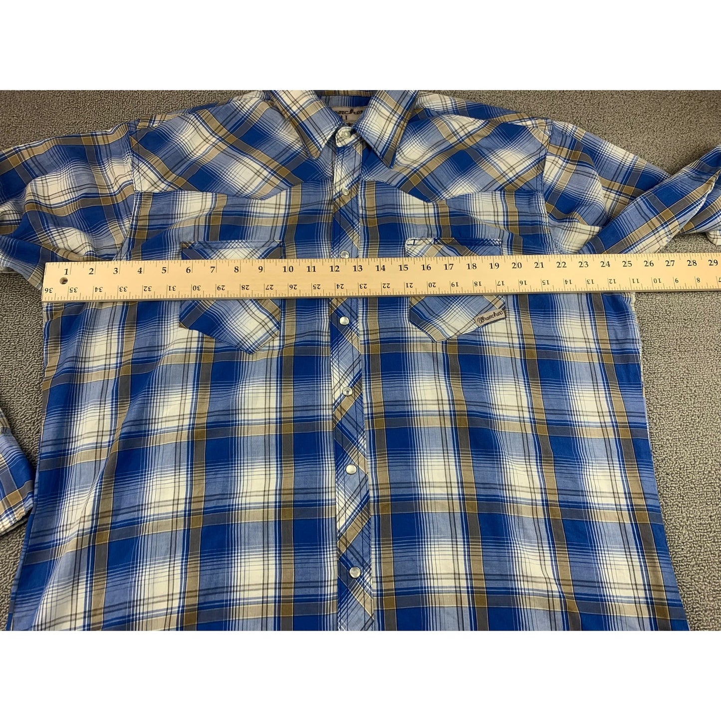 Wrangler Wrancher Pearl Snap Western Shirt Men's XLT Blue Plaid Cowboy