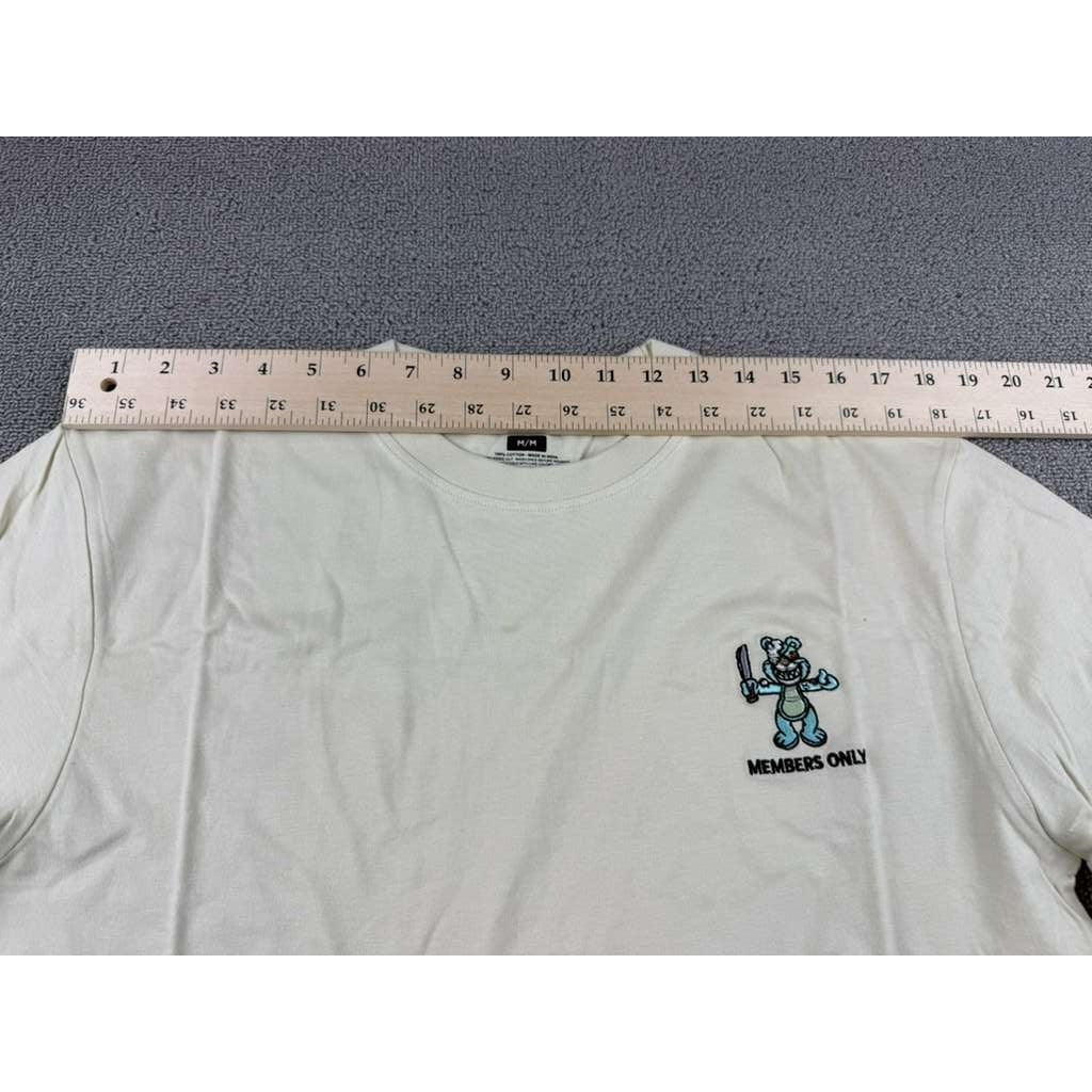 Members Only T Shirt Men M Cream Embroidered Scary Bear Knife Graphic Cotton