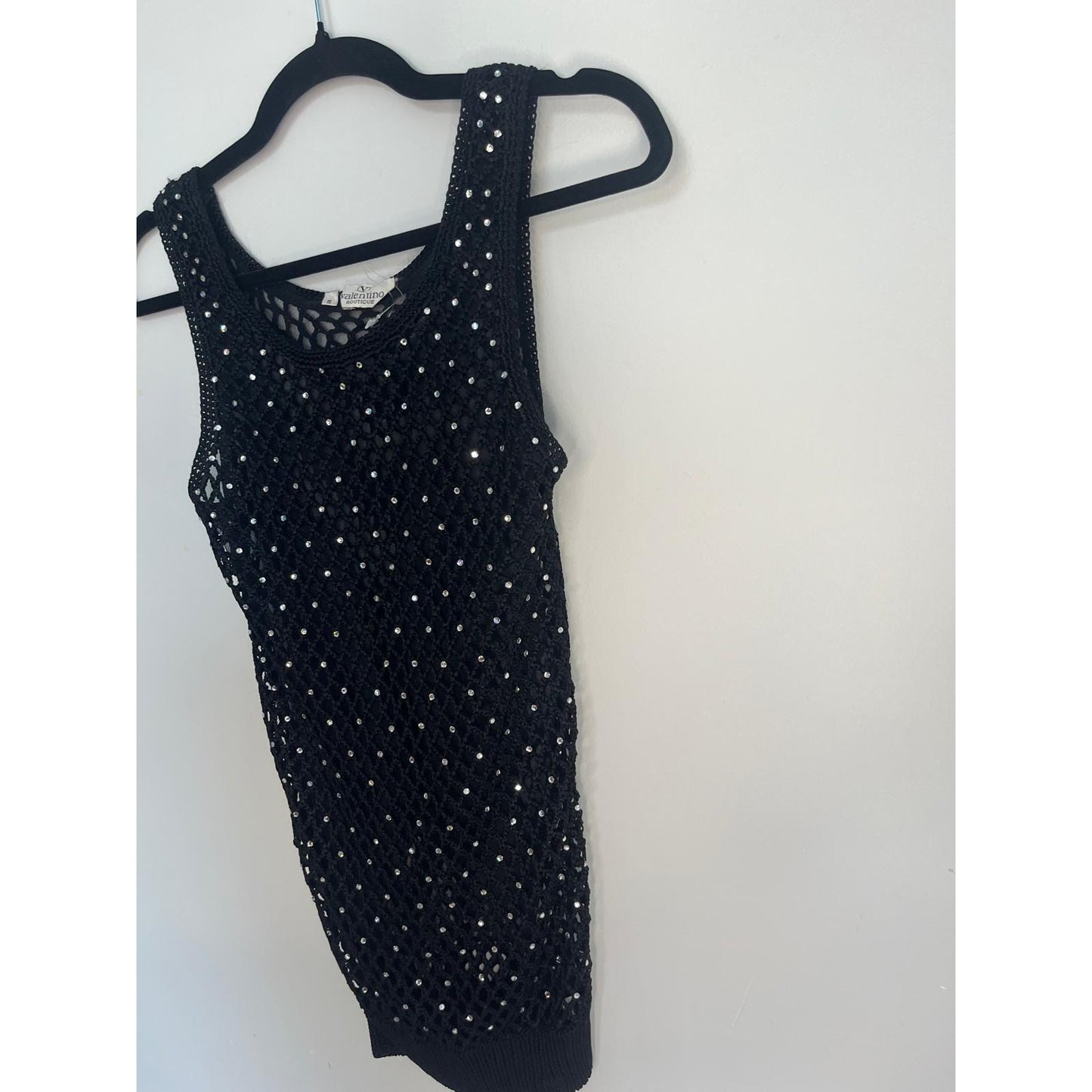 Valentino Boutique Rhinestone Tank Top Women S Black Fishnet Knit Sleeveless