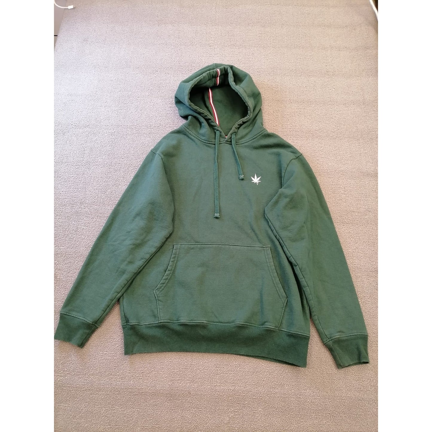 BOAST Men M Green Pullover Hoodie Sporty Comfort Signature Cannabis Leaf Logo