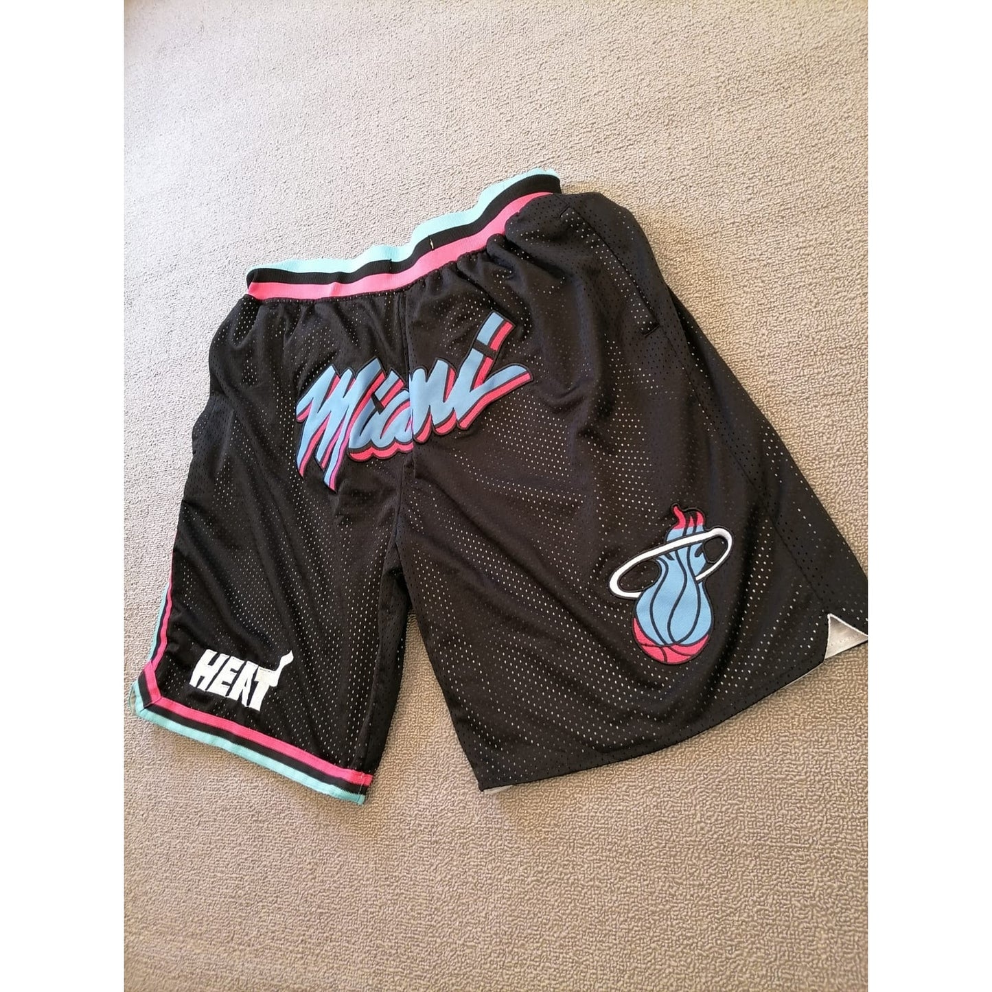 JUST DON Male M Black Mesh Basketball Shorts Stylish Blue Pink Trim Athletic Wear