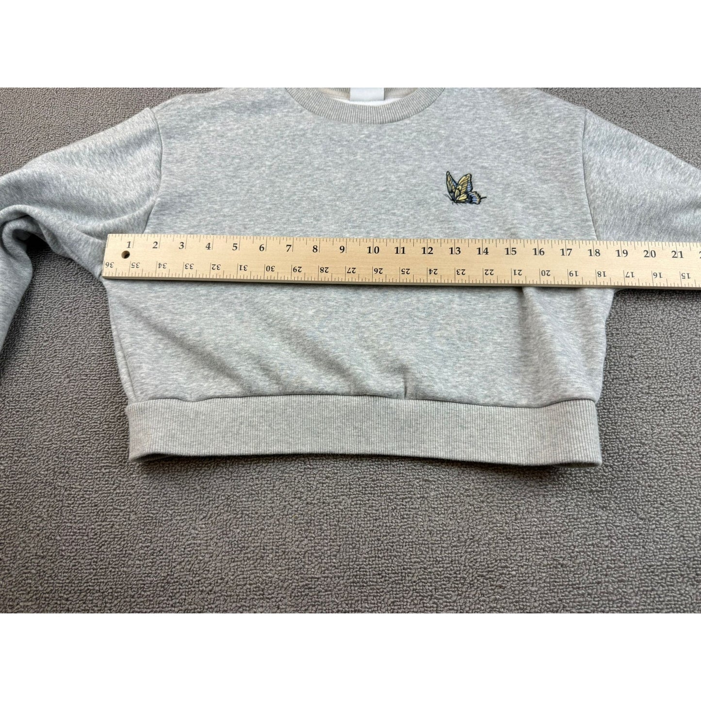 Aritzia Sunday Best Women's XS Gray Cropped Butterfly Crewneck Pullover