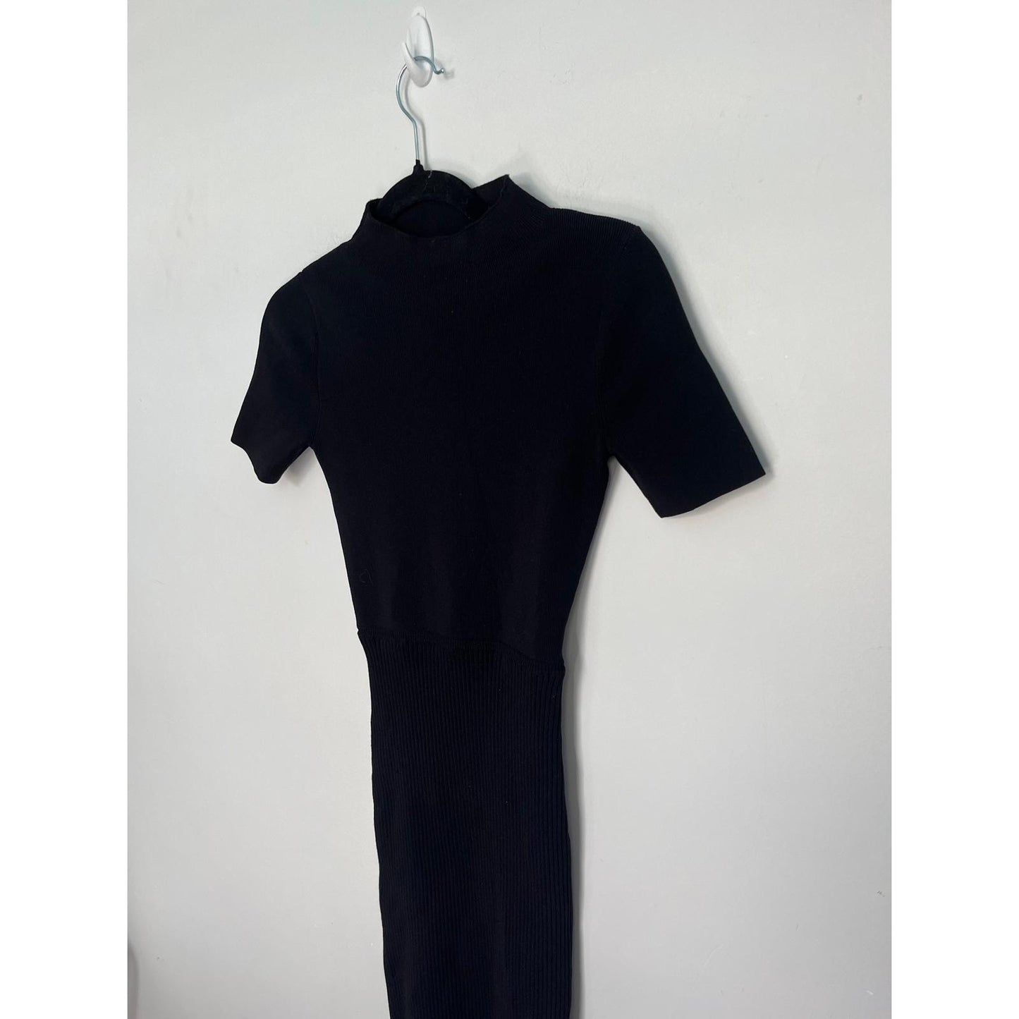 Babaton Knit Midi Dress Women XS Black Short Sleeve Ribbed Bodycon