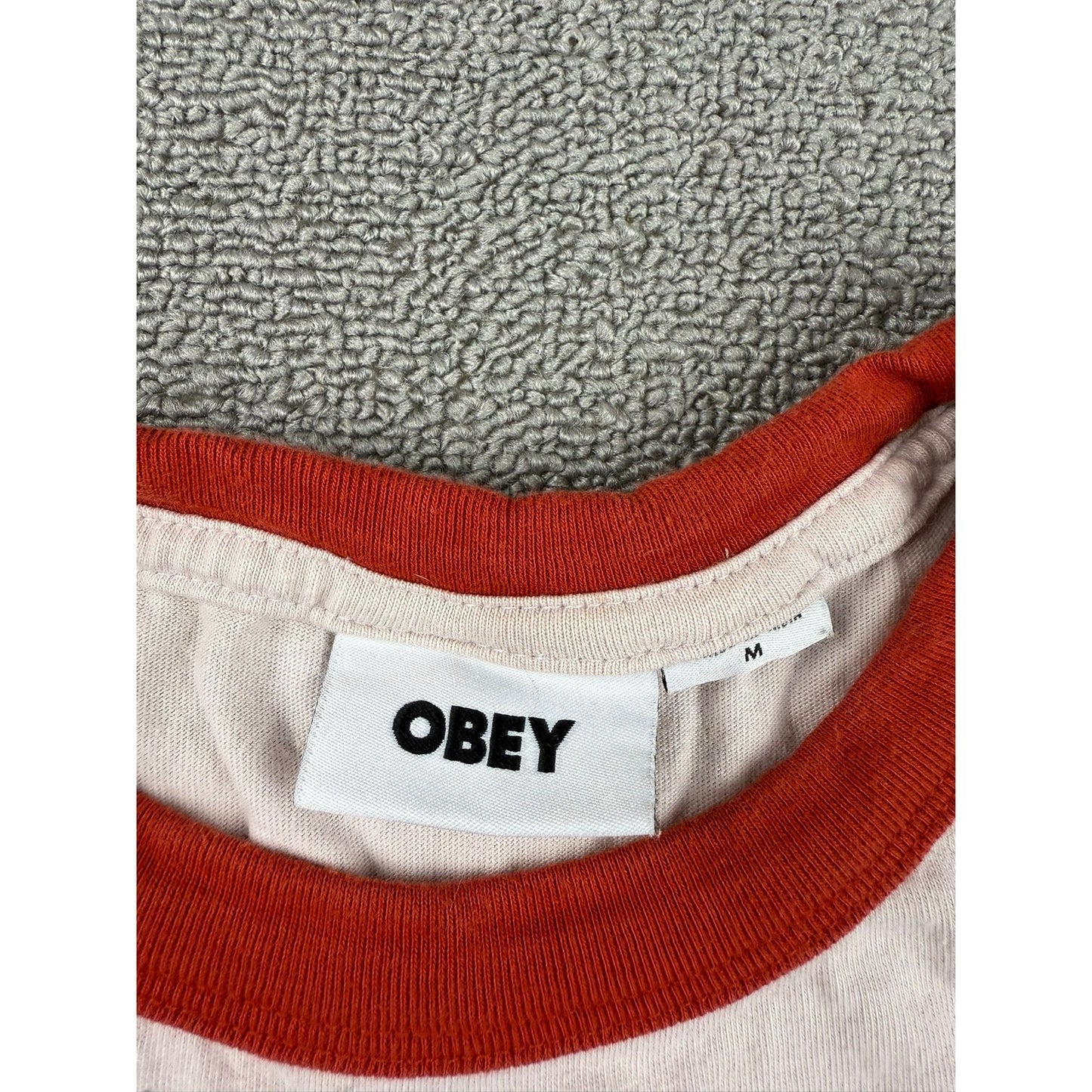 Obey Men Medium White Red Ringer T-Shirt Graphic Streetwear Casual Top
