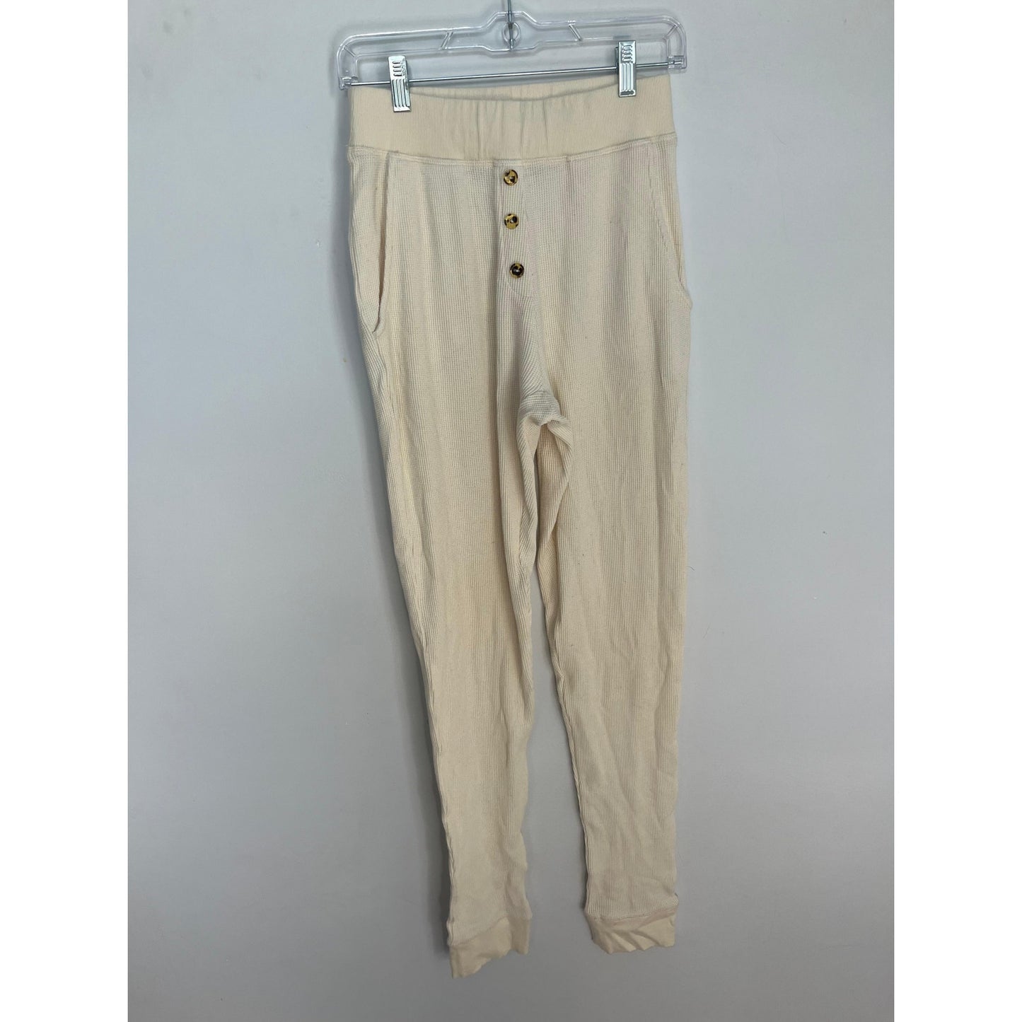 Donni Thermal Lounge Pants Women M Cream Button Front Ribbed Pull On