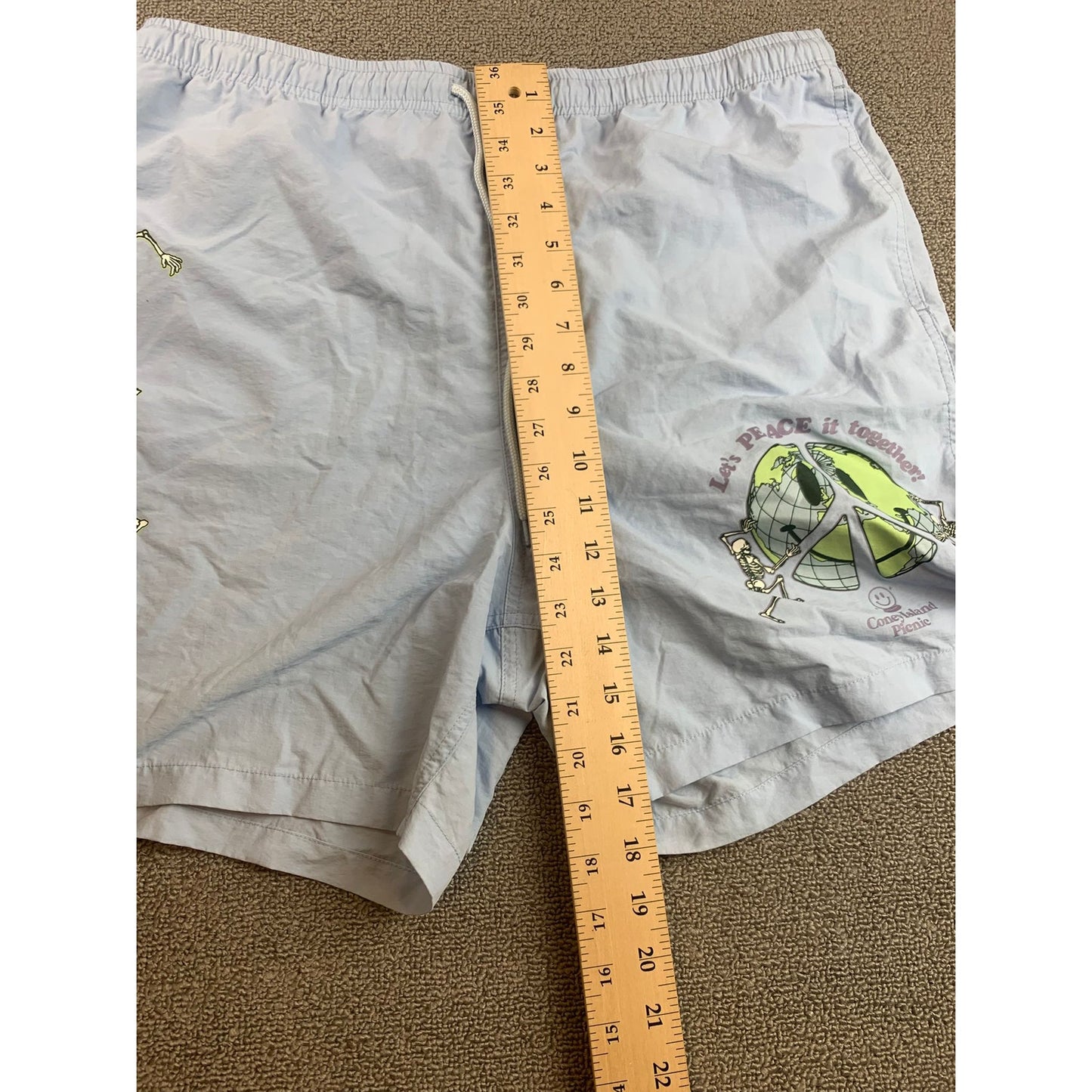 Coney Island Picnic LET'S PEACE IT TOGETHER Nylon Blue Shorts - Size Large