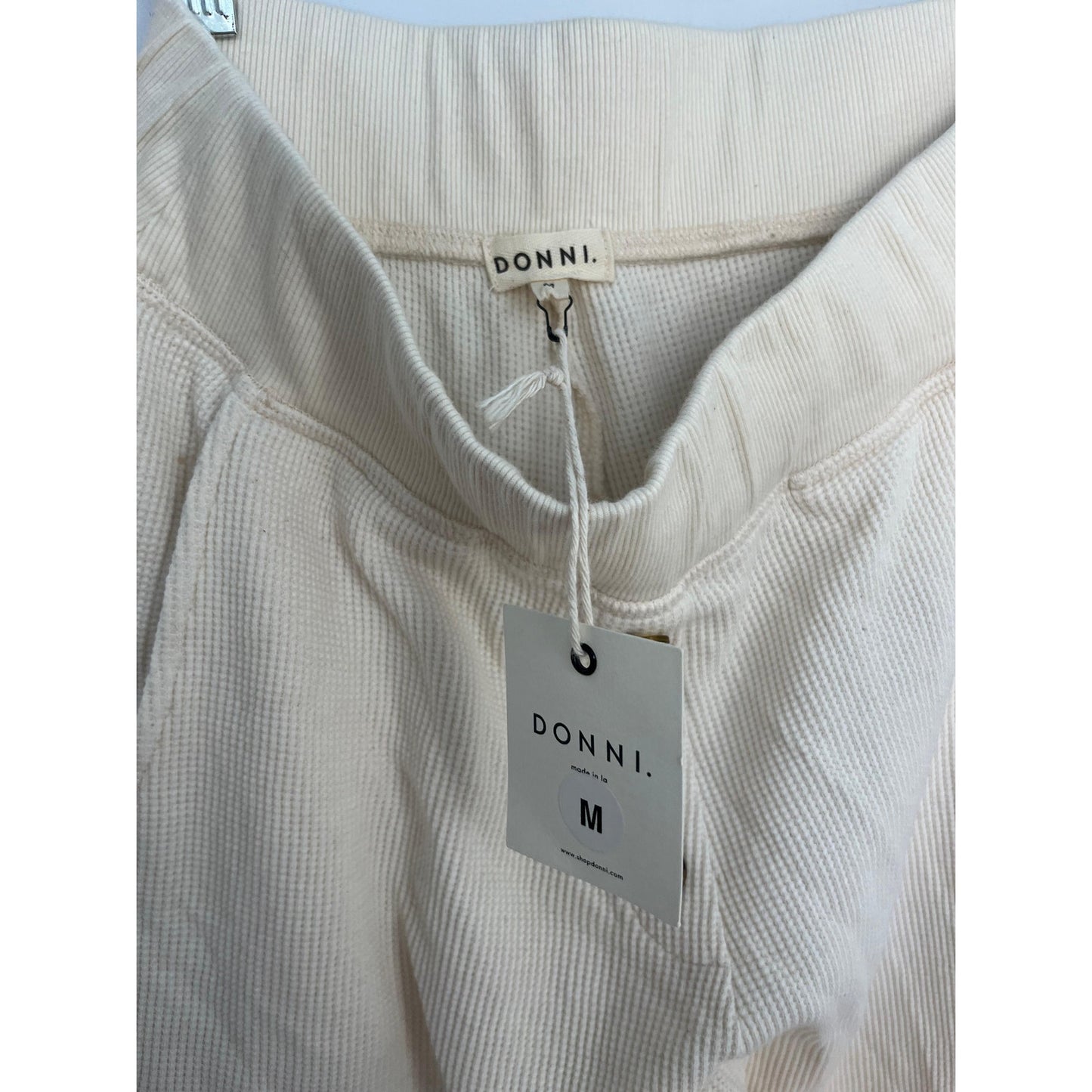 Donni Thermal Lounge Pants Women M Cream Button Front Ribbed Pull On